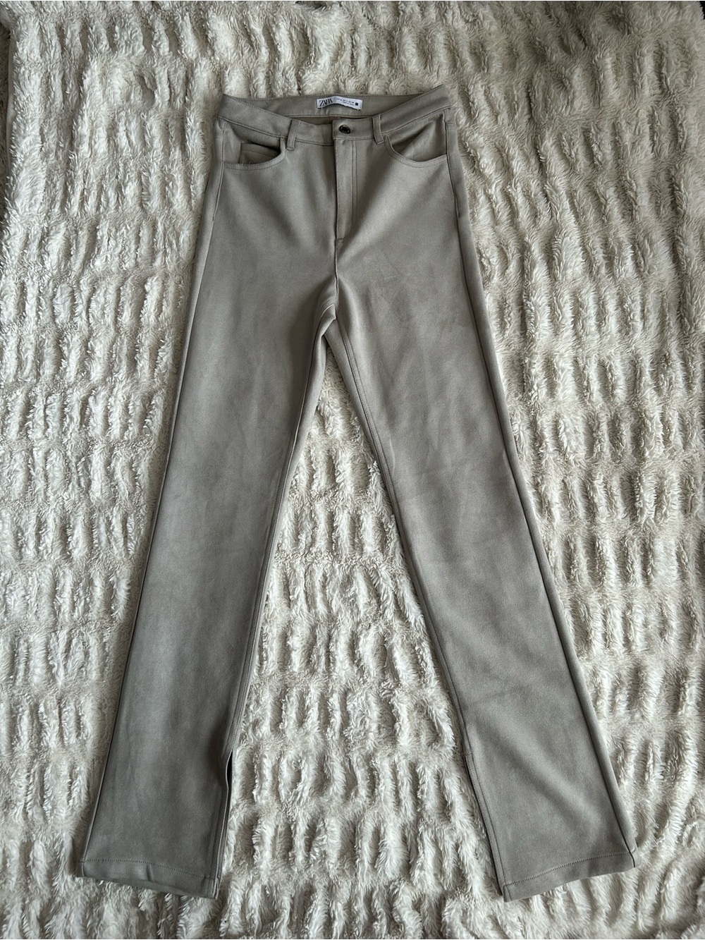 Zara Women’s Straight-Leg Faux Suede Pants w/Subtle Ankle Slits Size 4